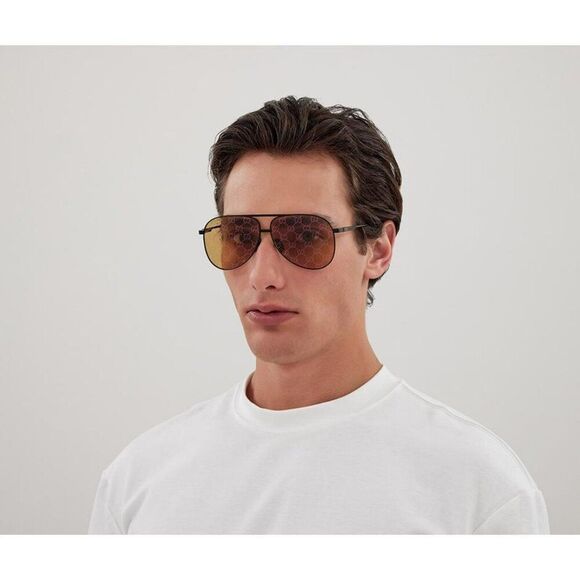 NEW Gucci GG1677S 005 Black Yellow Mirror Logo Pilot Unisex Sunglasses - Picture 1 of 12